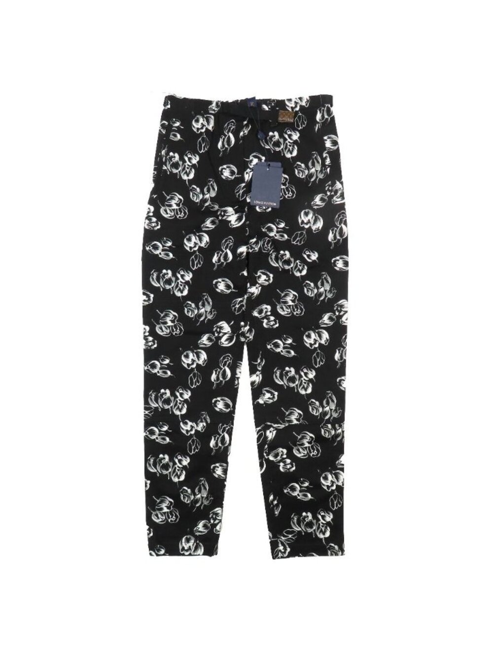 Louis Vuitton Flower Tulip All Over Print Stretch Pants Monogram Tab Belt 32